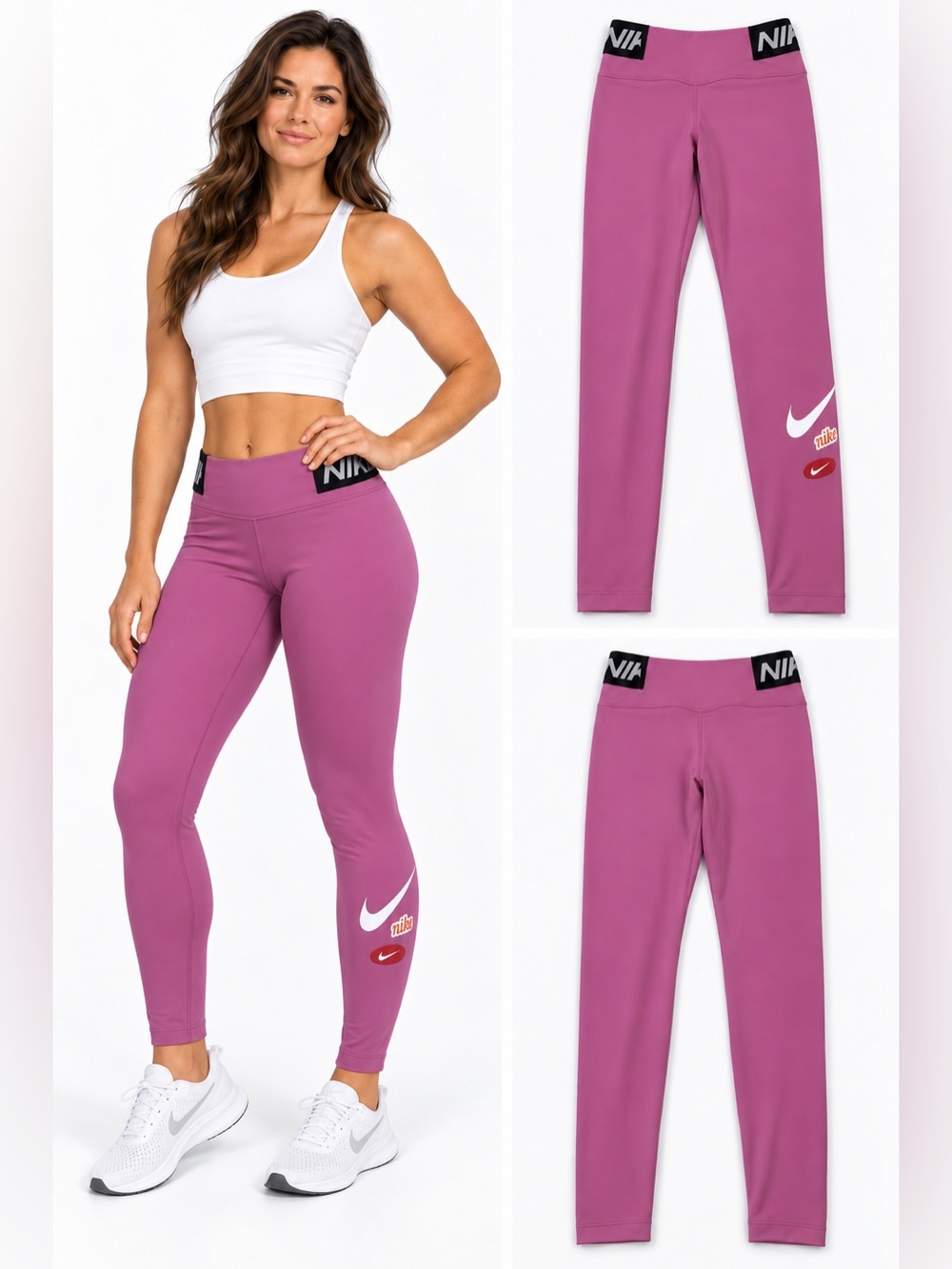 Nike Dri-FIT Side Logo Full Length Tights Pink M CZ3908